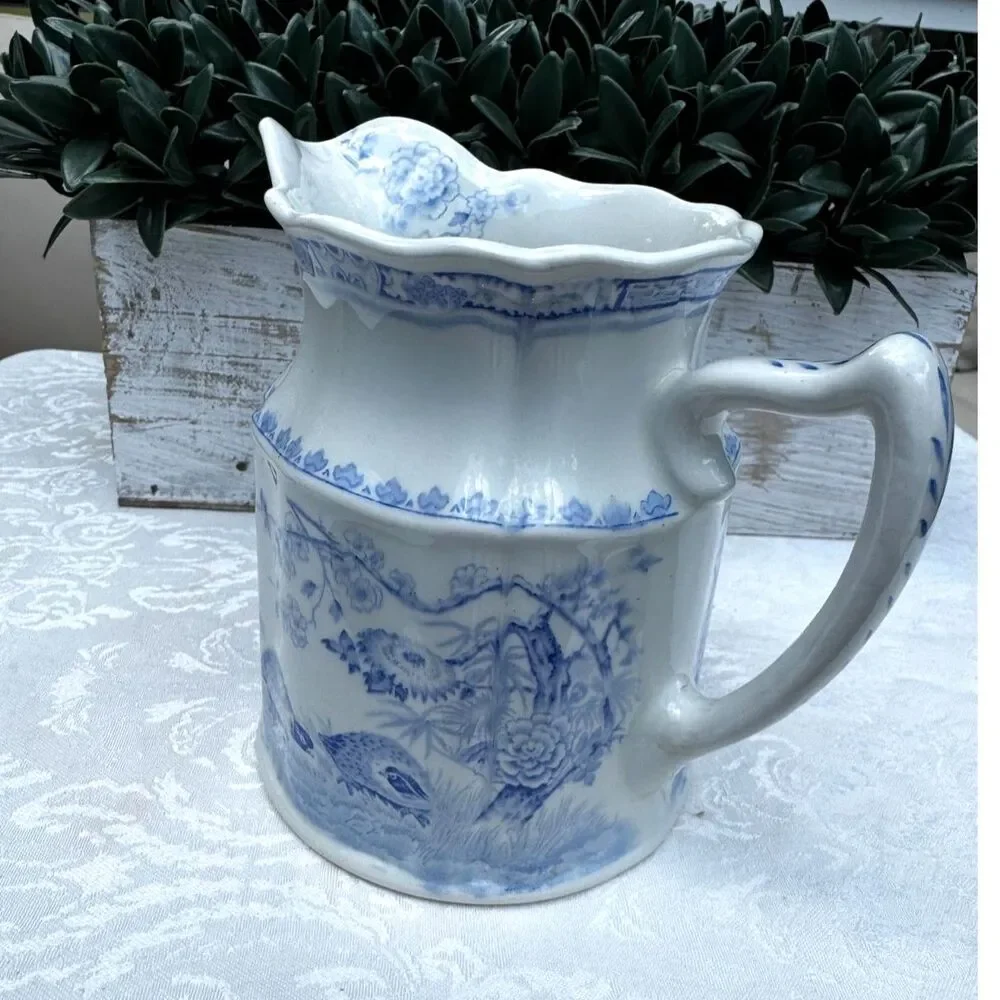 Gorgeous blue and white pitcher; Furnivals Quail 1913 England must see